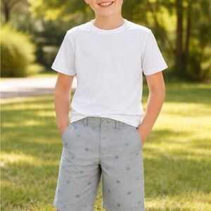 Crewcuts Boys Light Gray Shorts with Green Star Embroidery